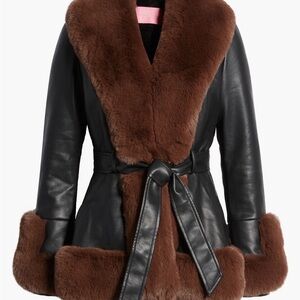 NWT AZALEA WANG KENZY FUR TRIM PEPLUM MOTO IN BLACK & BROWN